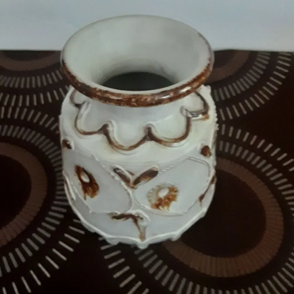 Vintage Textured Handpainted Stoneware Vase Masculine Old World